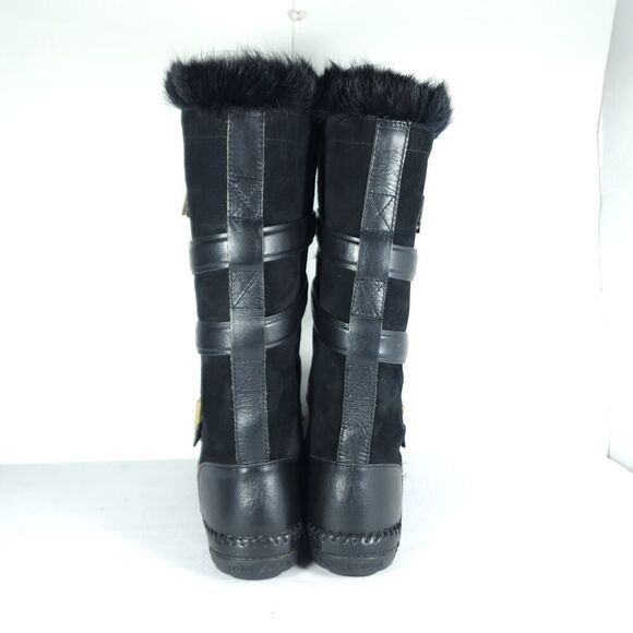 Tory Burch Women's Jaden US8 Black Rabbit Fur Lined Leather Suede Winter Boots - Picture 8 of 16